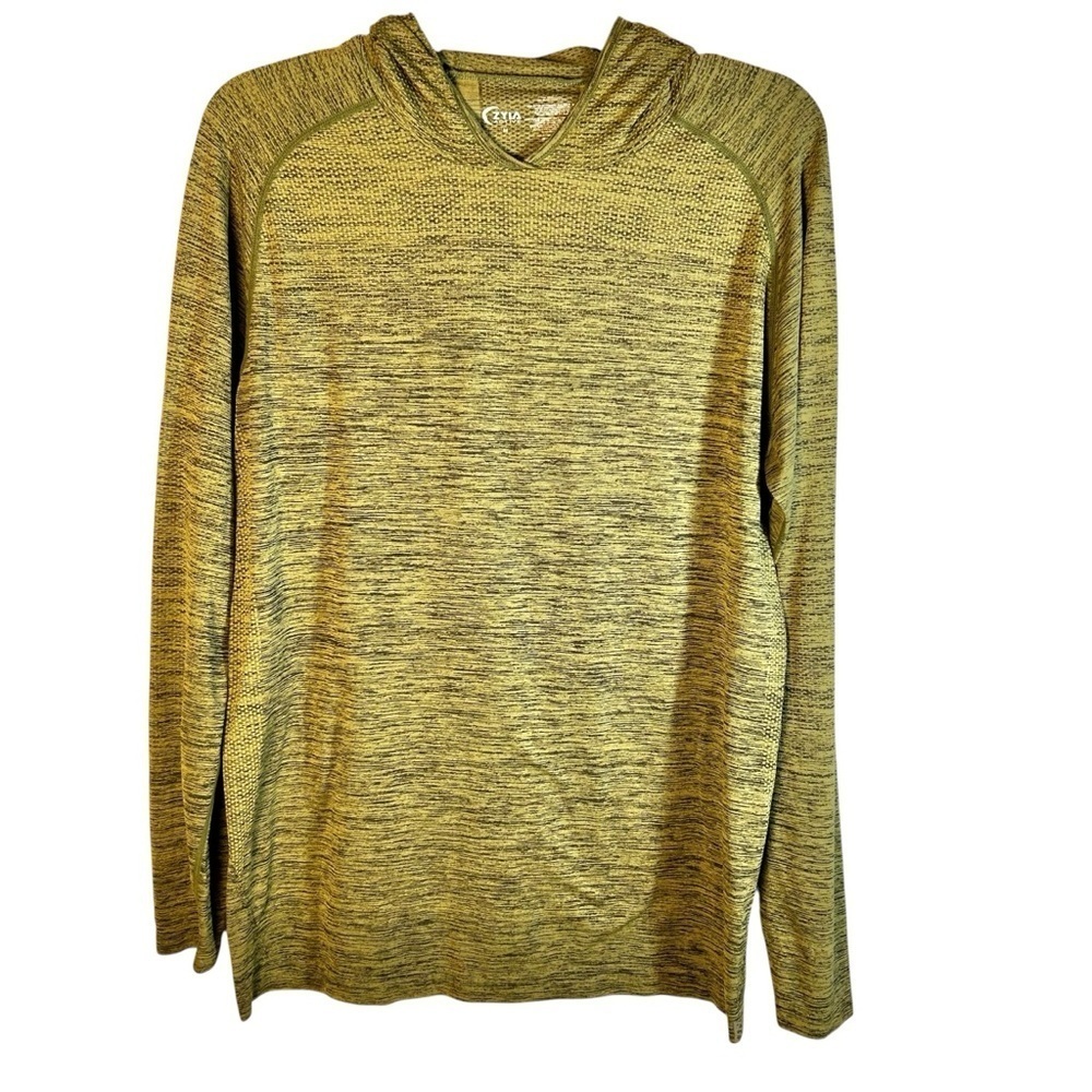 ZYIA Active Mens M Green Performance Hoodie Pullover Shirt Stretch Long Sleeve